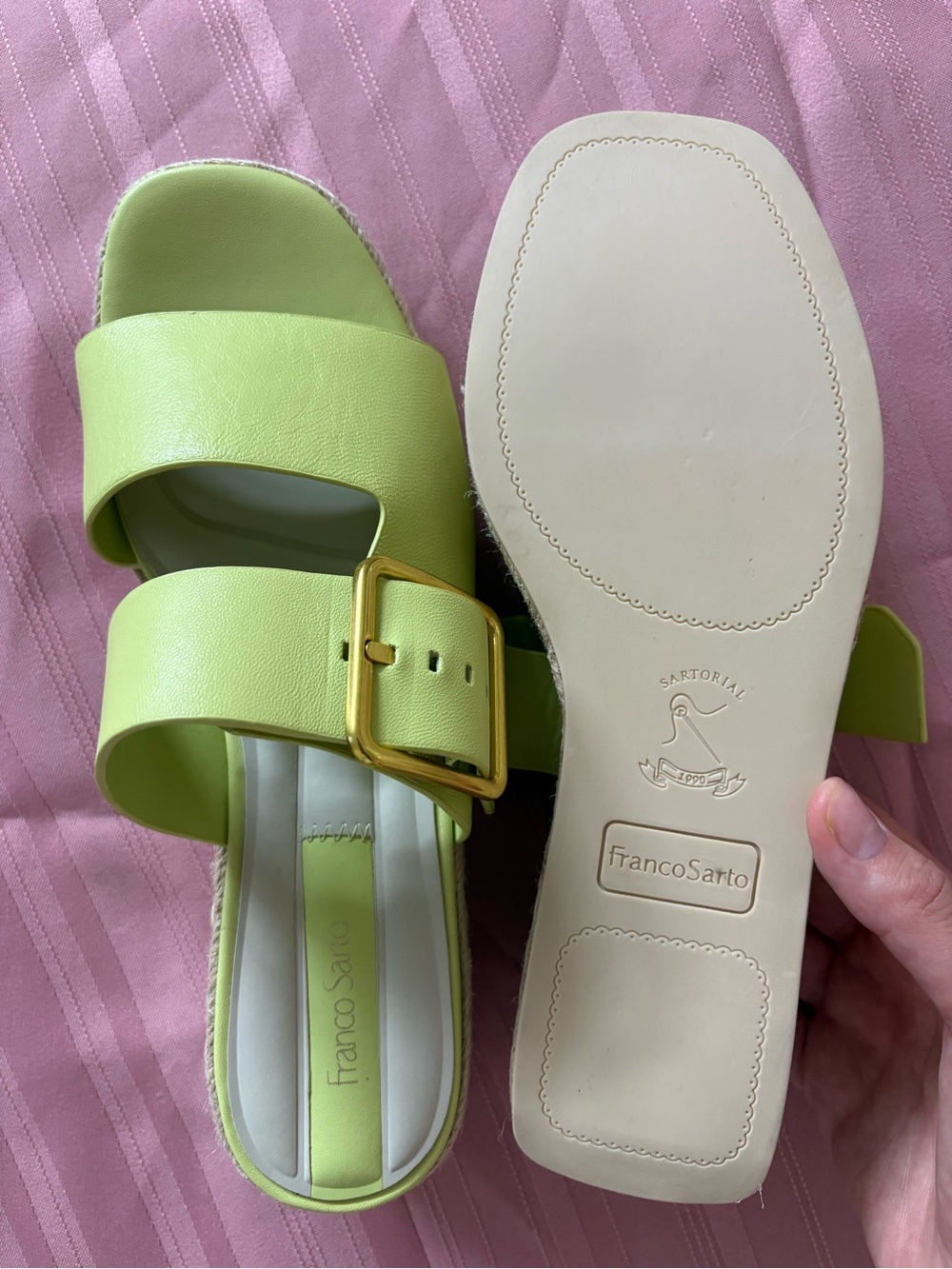 Franco Sarto Taziana Lime Green Leather Espadrille Platform Slide Sandals US 8.5 - Picture 4 of 9